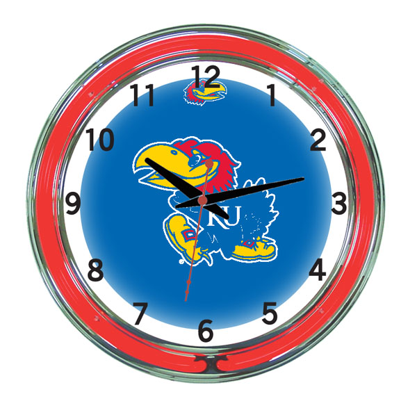 KANNWC100-18 Kansas 18 in. Neon Wall Clock, Blue Face & Red Neon