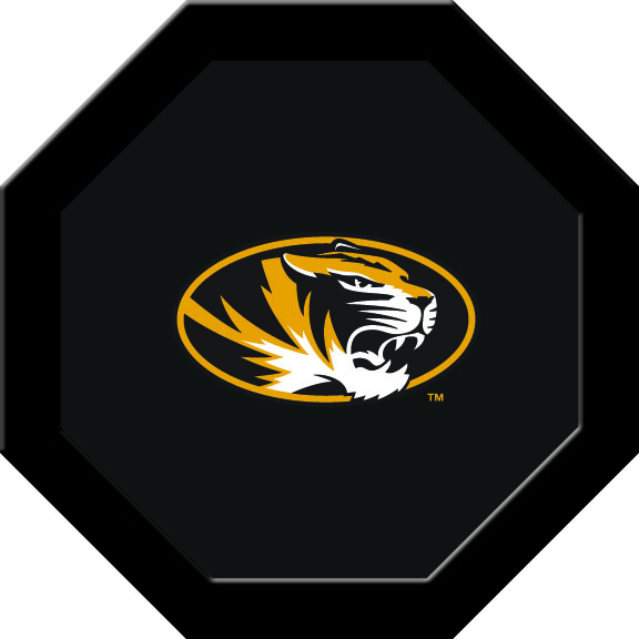 MIZGTF204R Missouri Round Game Table Cloth with Circle Tiger on Black Logo