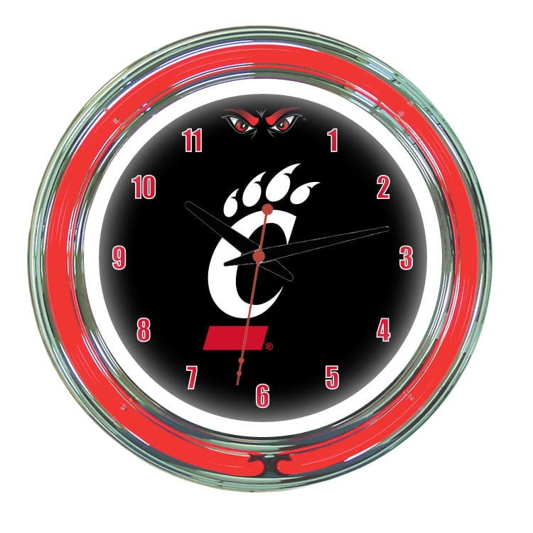 CINNWC100-14 Cincinnati 14 in. Neon Wall Clock, Black Face & Red Neon