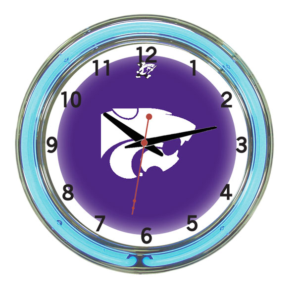 KSUNWC100-18 Kansas State 18 in. Neon Wall Clock, Purple Face & Blue Neon