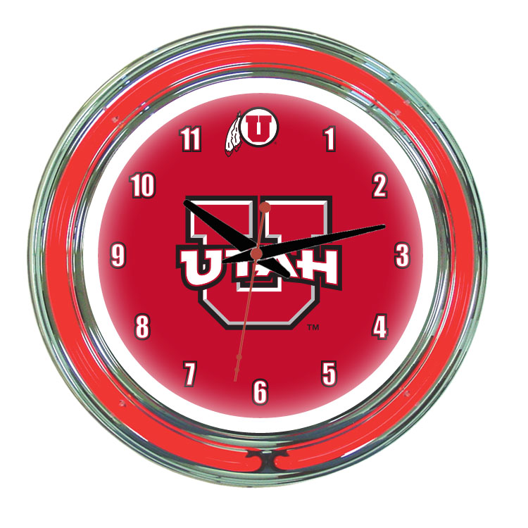 UTANWC100-14 Utah 14 in. Neon Wall Clock, Red Face & Red Neon