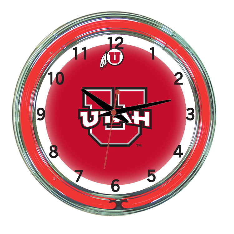 UTANWC100-18 Utah 18 in. Neon Wall Clock, Red Face & Red Neon