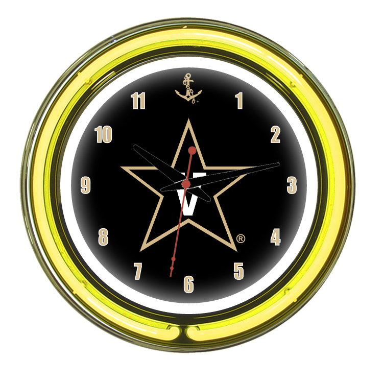 VANNWC100-14 Vanderbilt 14 in. Neon Wall Clock, Black & Yellow