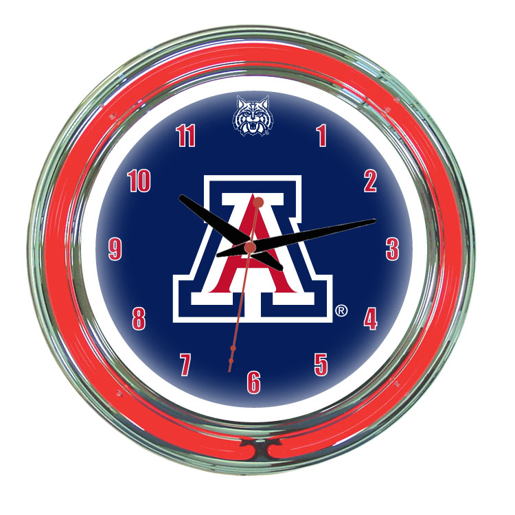 ARZNWC100-14 Arizona 14 in. Neon Wall Clock, Blue Face & Red Neon