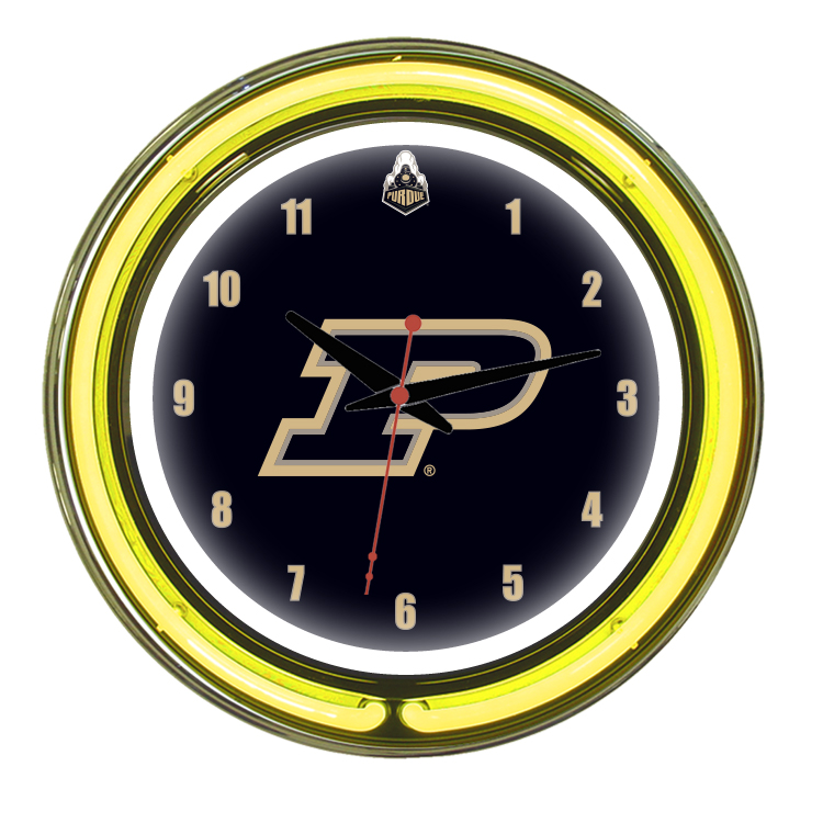 PURNWC100-14 Purdue 14 in. Neon Wall Clock, Black & Yellow