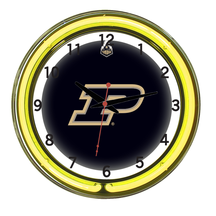 PURNWC100-18 Purdue 18 in. Neon Wall Clock, Black & Yellow