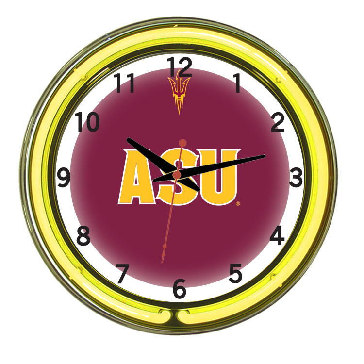 ASUNWC100-18 Arizona State 18 in. Neon Wall Clock, Maroon Face & Yellow Neon