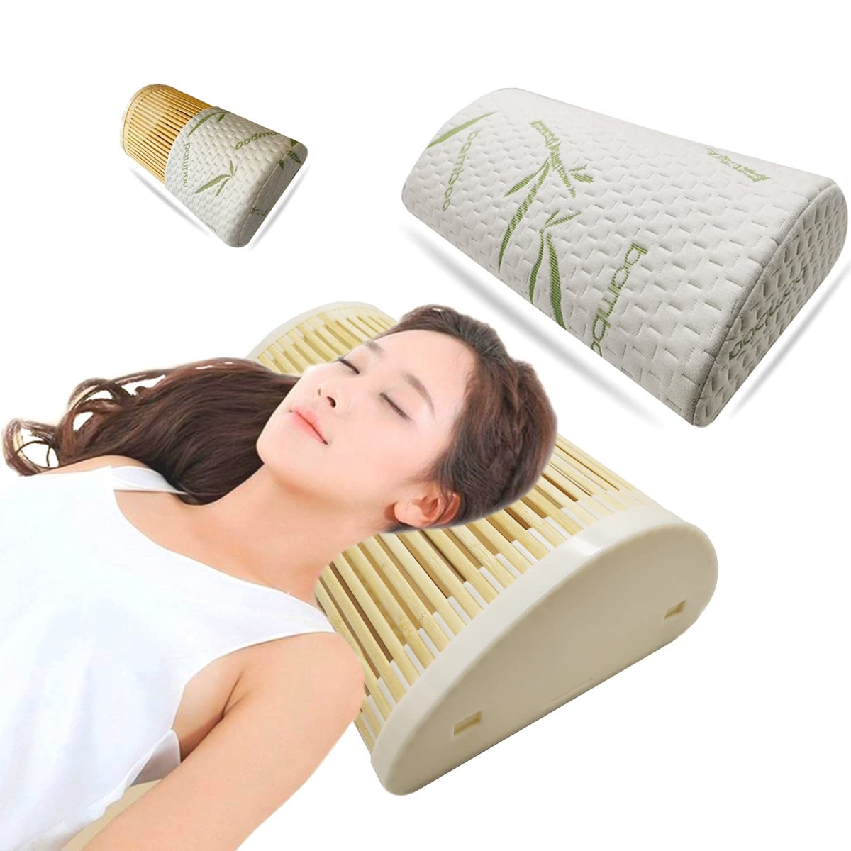 Handmade Bamboo Pillow Correction Contour Summer Cool Pillow with Pillowcase
