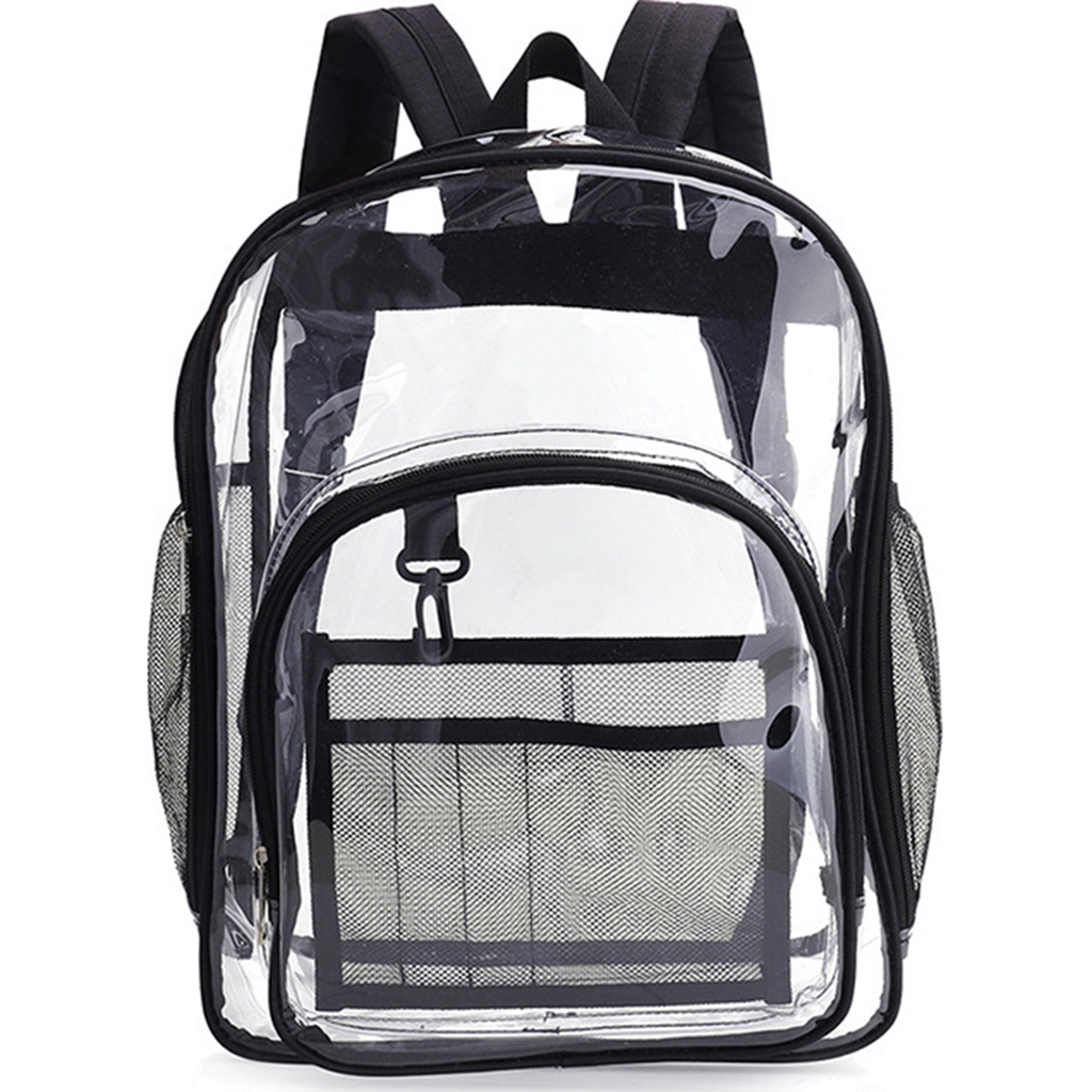 Clear Backpack (Clear/Black) Heavy Duty PVC Transparent Backpack with Reinforced Strap for College