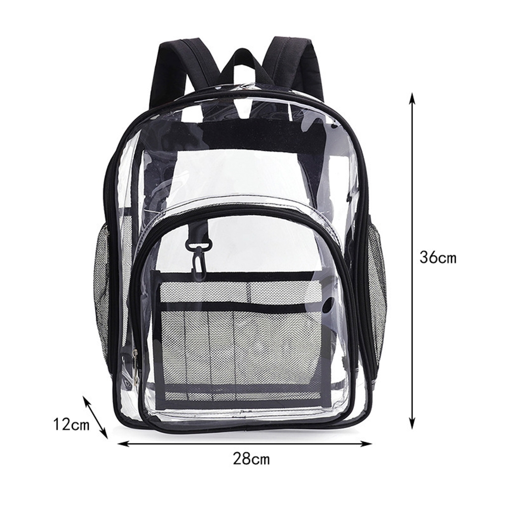 Clear Backpack (Clear/Black) Heavy Duty PVC Transparent Backpack with Reinforced Strap for College
