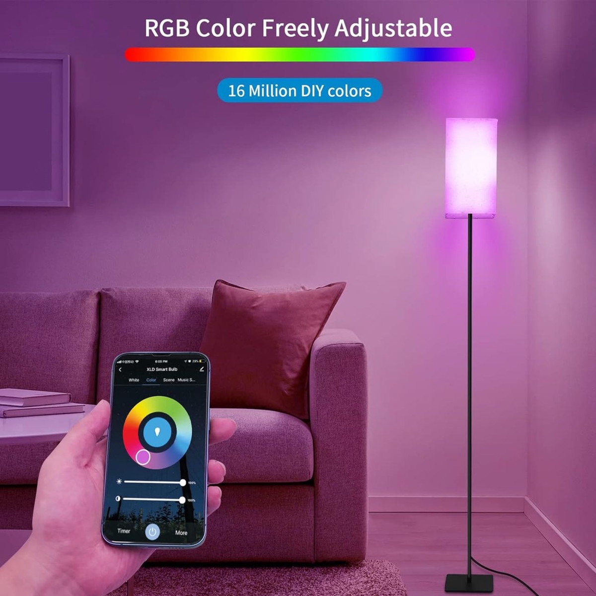 Picture of WOWMTN EY4X RGB LED Standing Floor Lamp&#44;for Living Room&#44; Bedroom&#44; Gaming Room&#44;Office