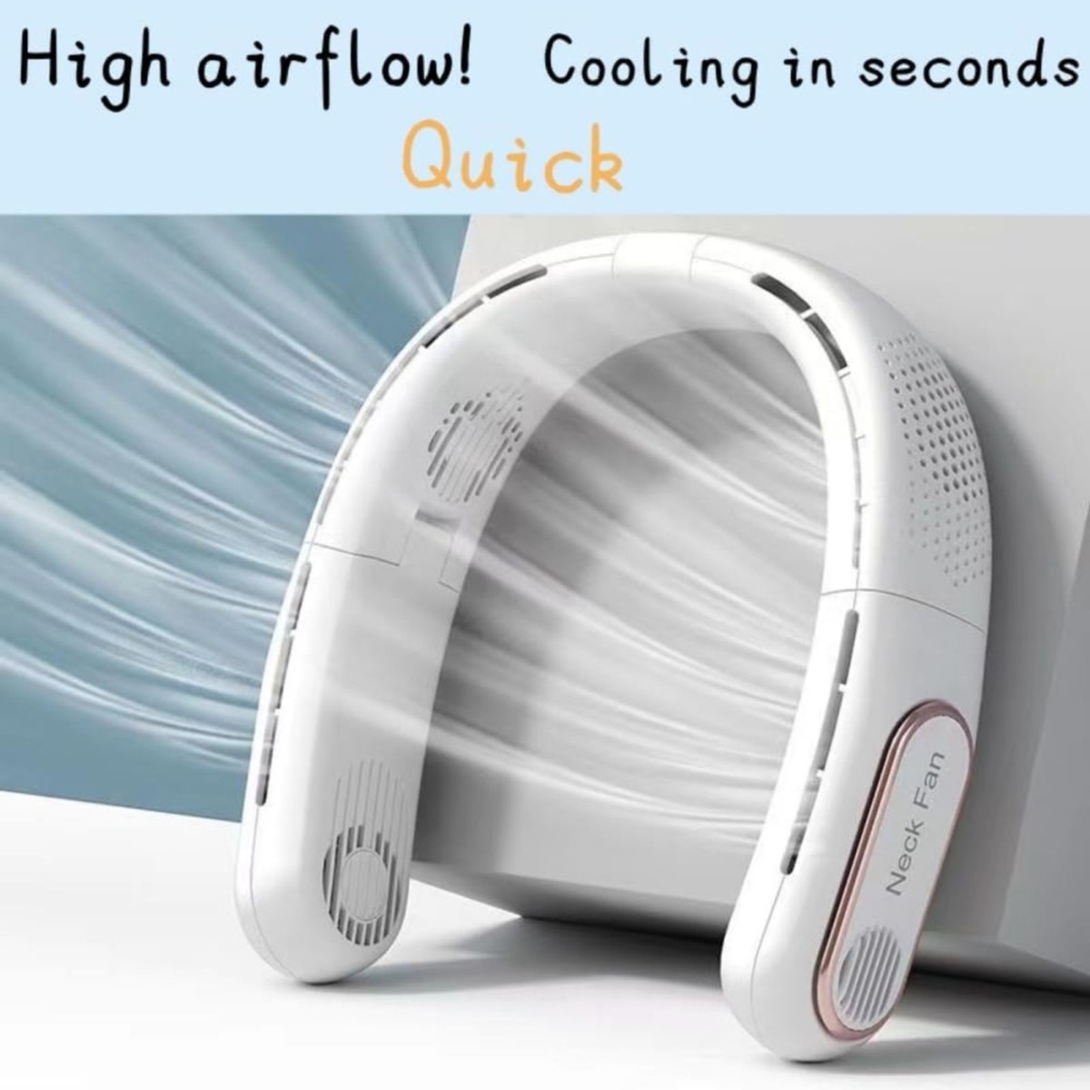 LYR7_WHITE Portable USB Rechargeable Hanging Neck Fan (White)