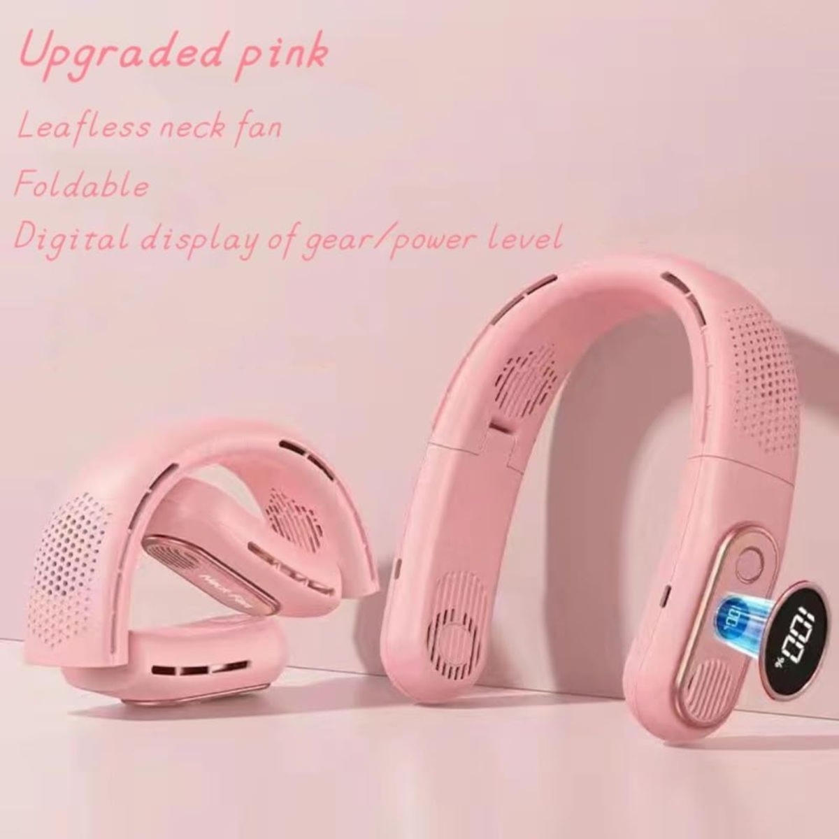 LYR7_PINK Portable USB Rechargeable Hanging Neck Fan (Pink)