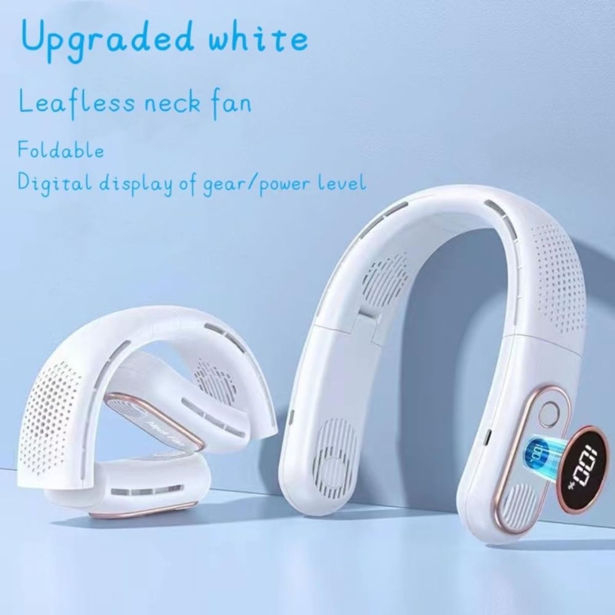 LYR7_WW Portable USB Rechargeable Hanging Neck Fan (White - 2-Pack)