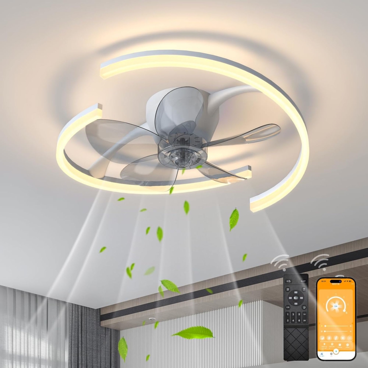 8263_2 20' Ceiling Fans with Lights App & Remote Control(Double Arm)