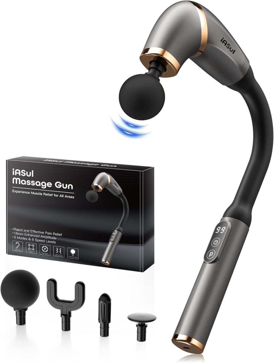 Picture of WOWMTN EFZT Massage Gun with Extended Handle&#44; 6-Speed Deep Tissue Massager with LCD