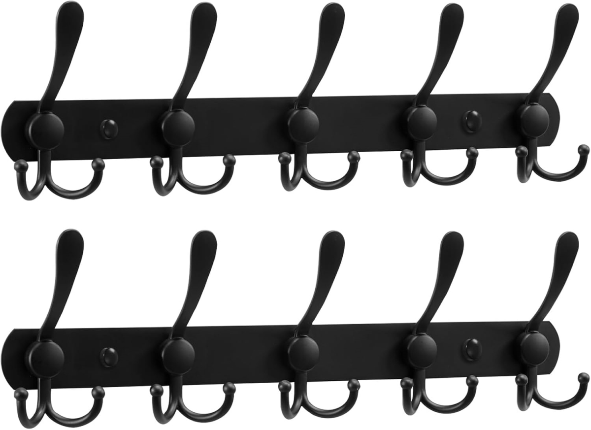 OD7R_2 Wall Mounted Metal Coat Hook Rack, 2-Pack Clothes Hanger for Bathroom, Kitchen, Bedroom