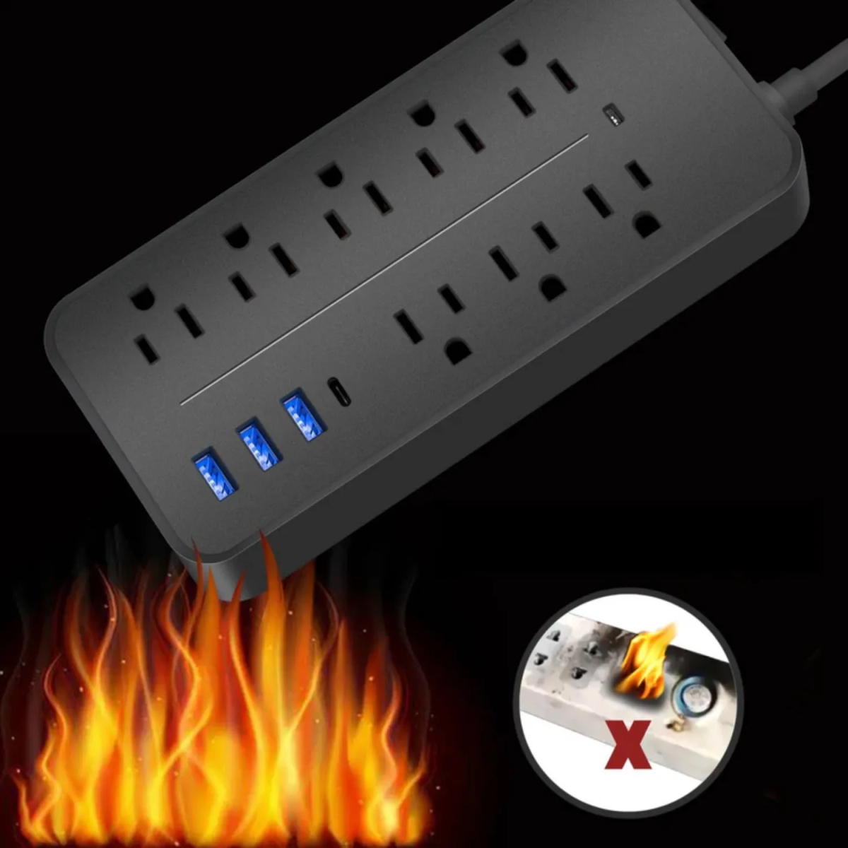 HEISE_2 12-in-1 Surge Protector Power Strip, 2-Pack w/ 8 Outlets, USB & USB-C Ports