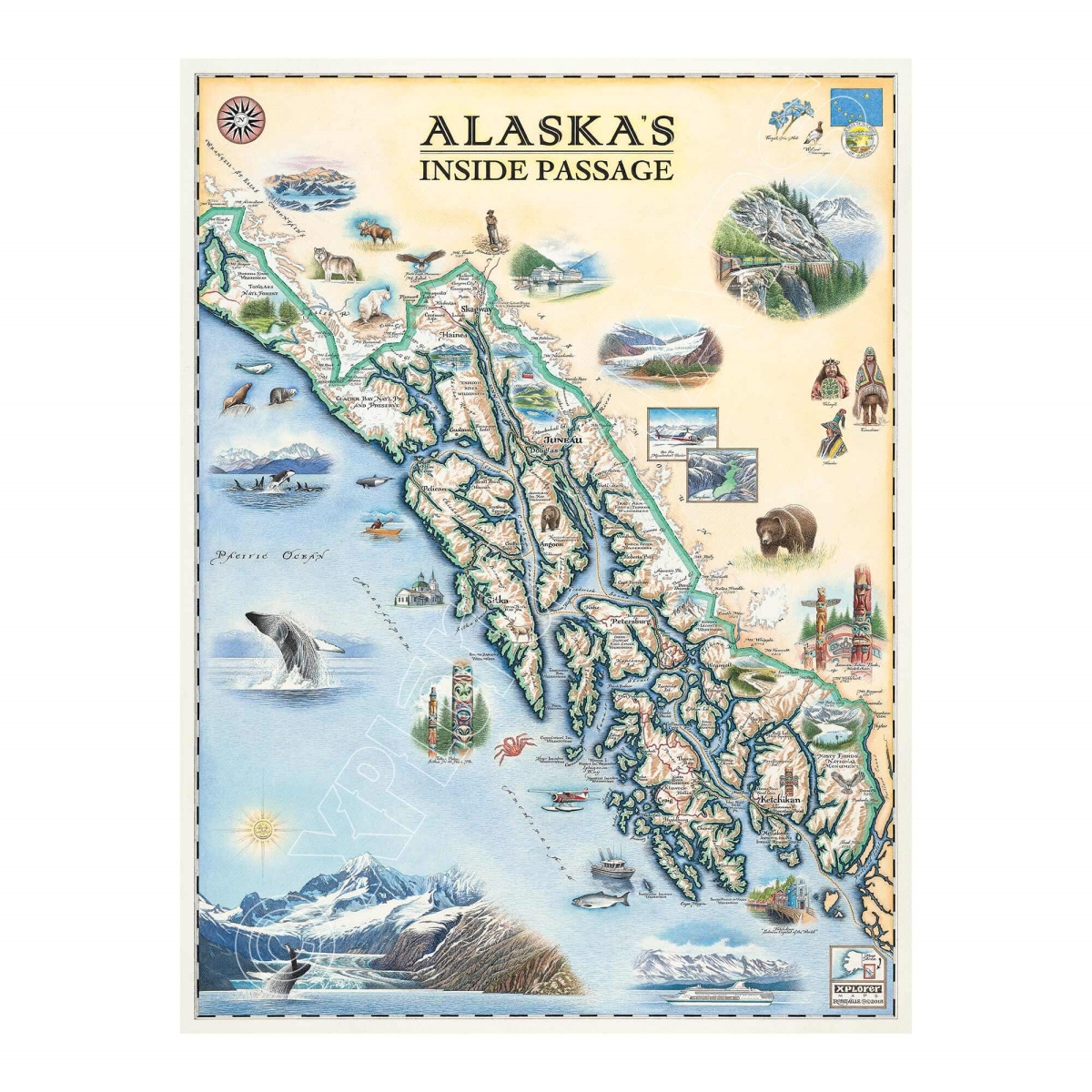 MAP_IP Alaska Inside Passage Hand-Drawn Map