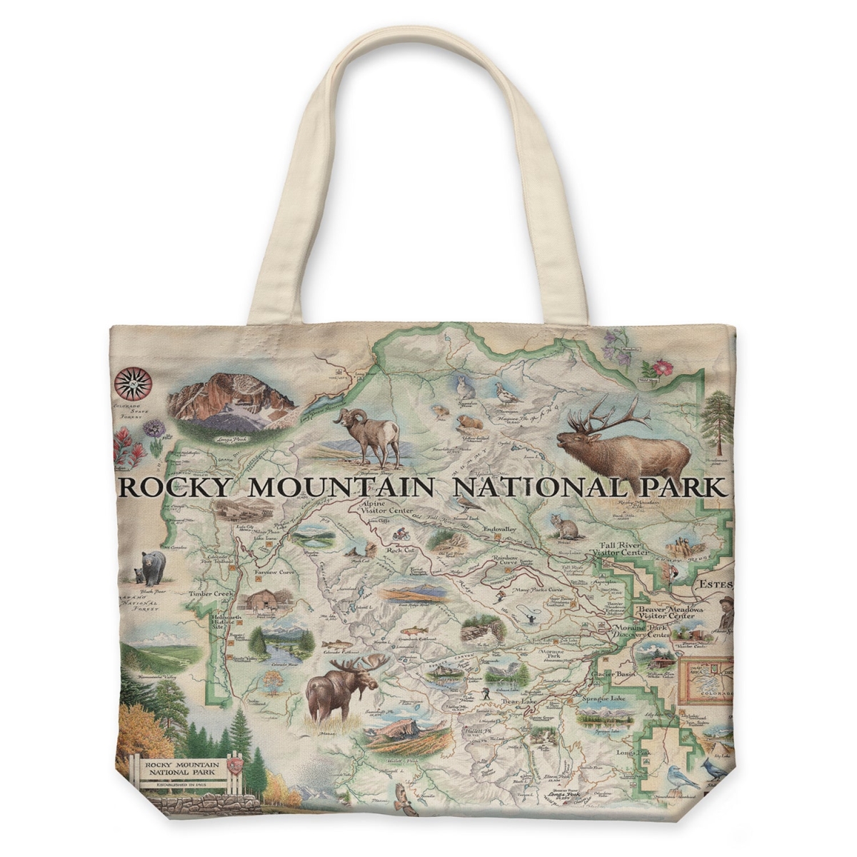 CTOTE_RMNP Rocky Mountain National Park Map Canvas Tote Bag