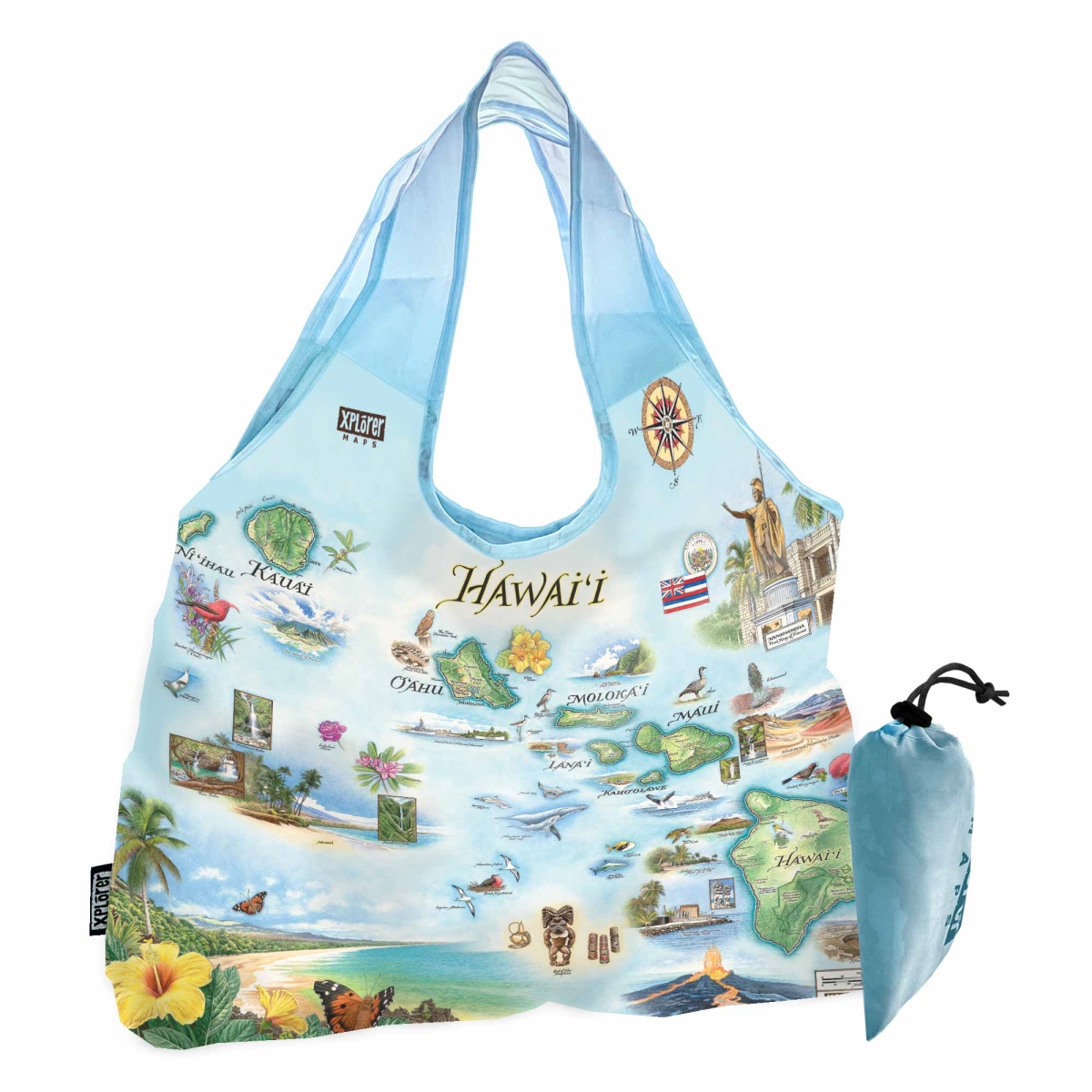 PTOTE_HI Hawai'i State Map Pouch Tote Bag