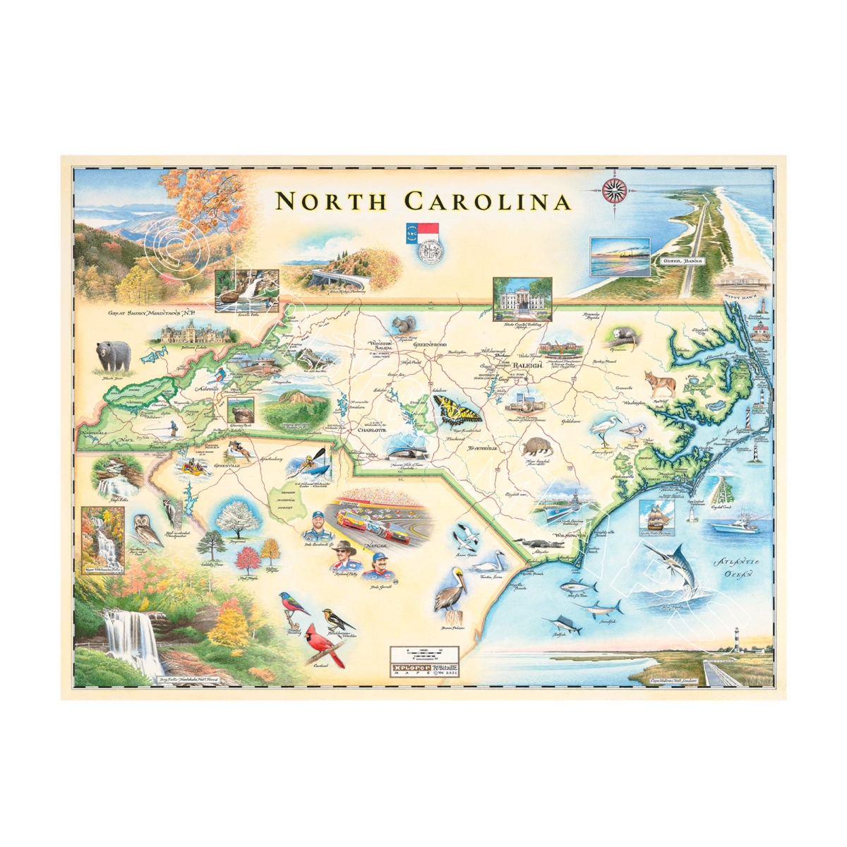 MAP_NC North Carolina State Hand-Drawn Map