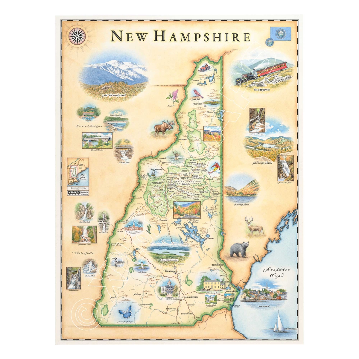 MAP_NH   Hampshire State Hand-Drawn Map