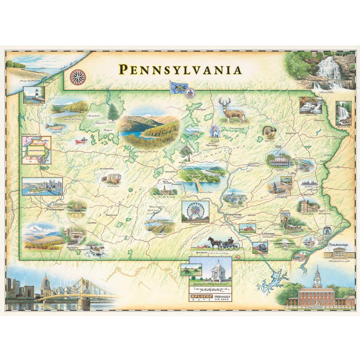 MAP_PA Pennsylvania State Hand-Drawn Map
