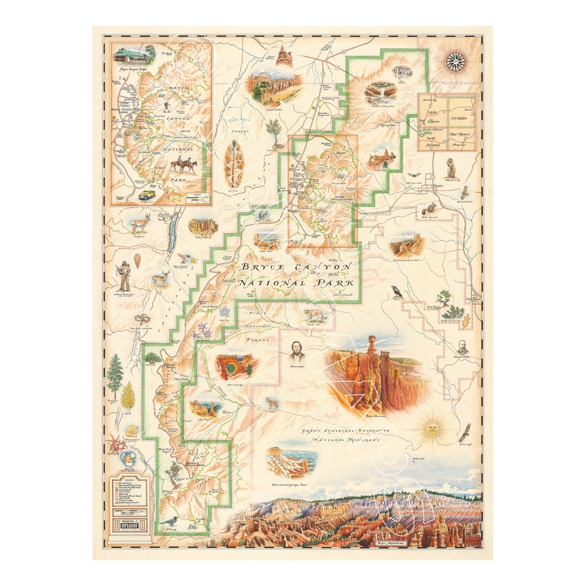 MAP_BCNP Bryce Canyon National Park Hand-Drawn Map