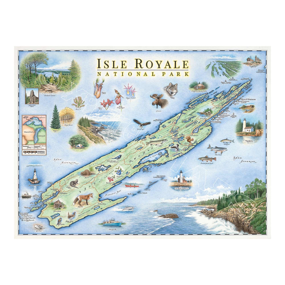 MAP_IRNP Isle Royale National Park Hand-Drawn Map