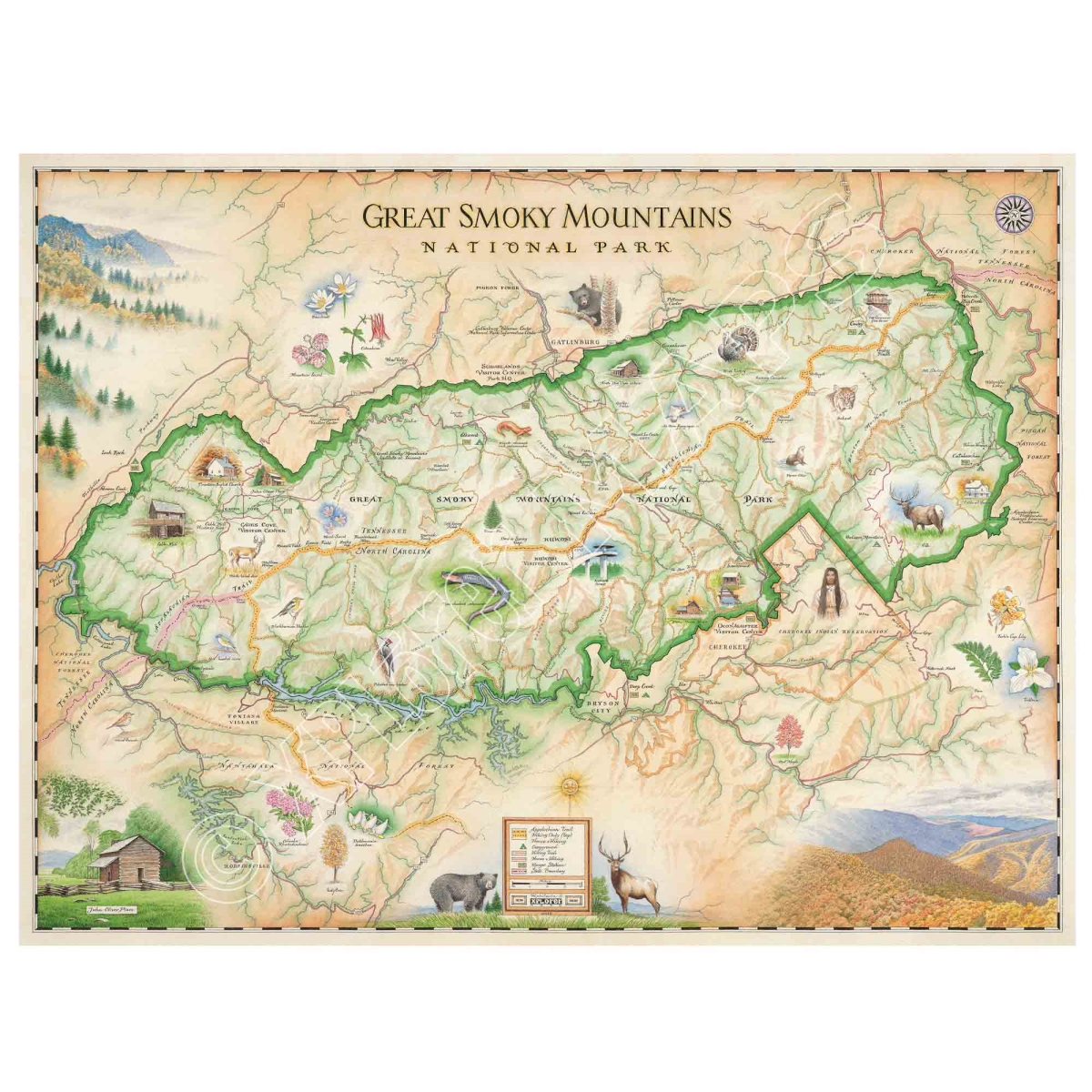 MAP_GSM Great Smoky Mountains National Park Hand-Drawn Map