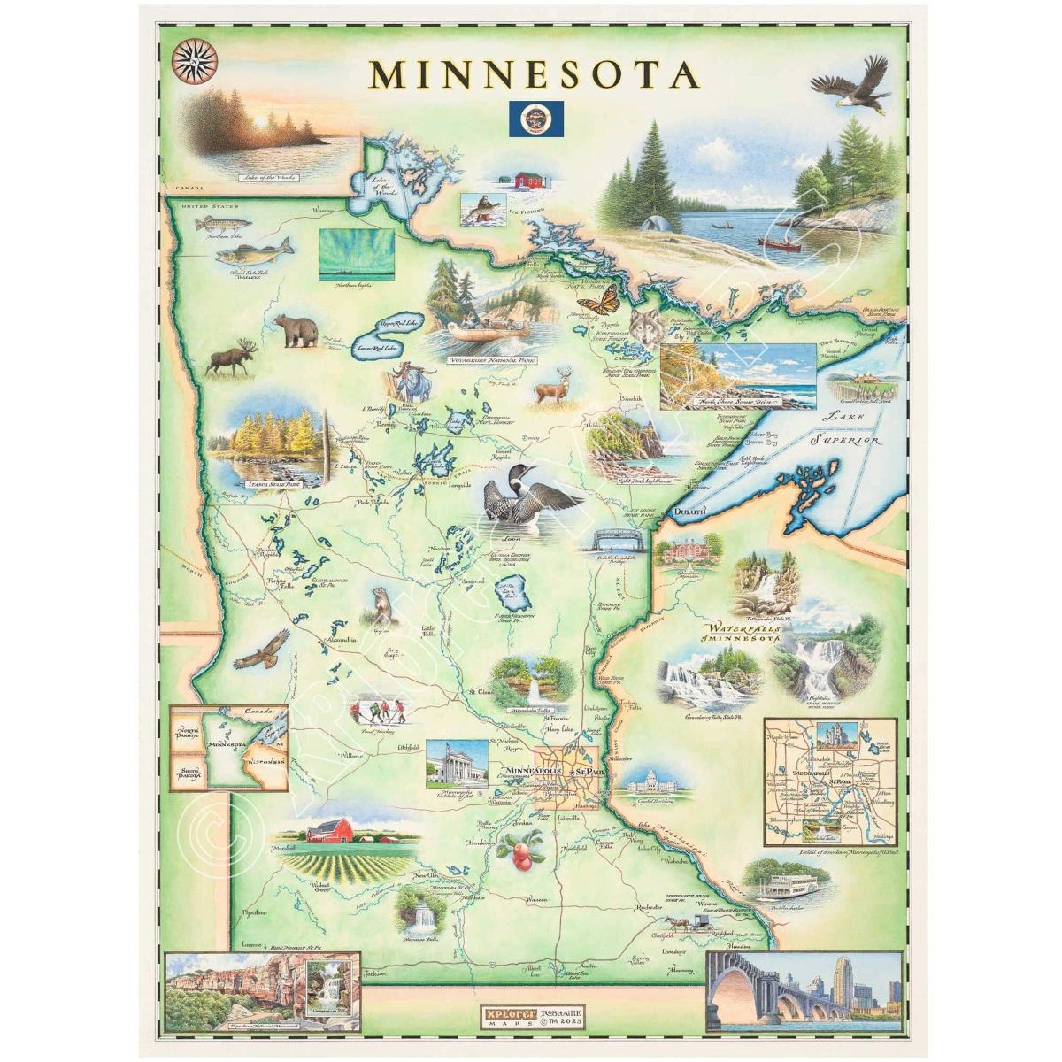 MAP_MN Minnesota State Hand-Drawn Map