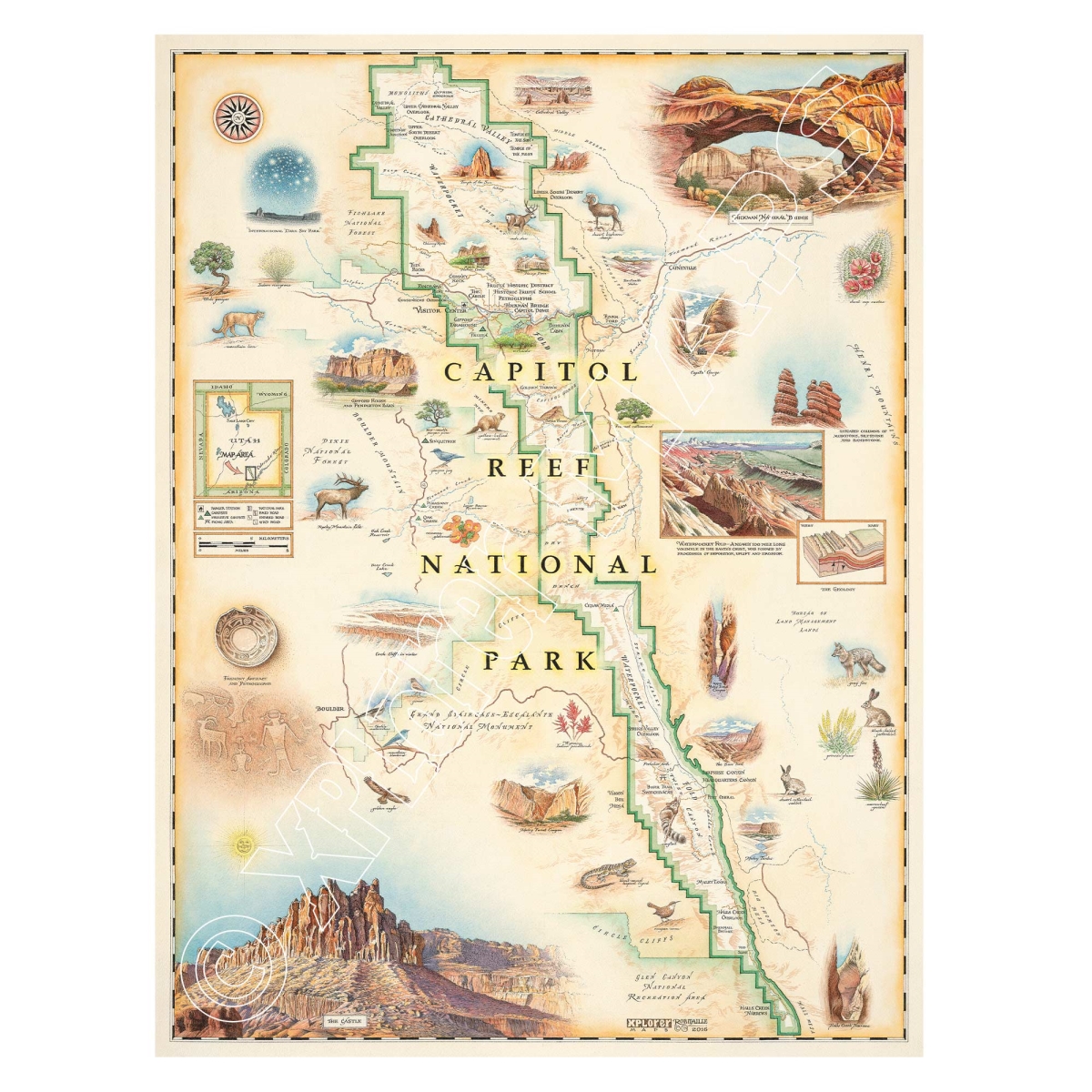 MAP_CRNP Capitol Reef National Park Hand-Drawn Map