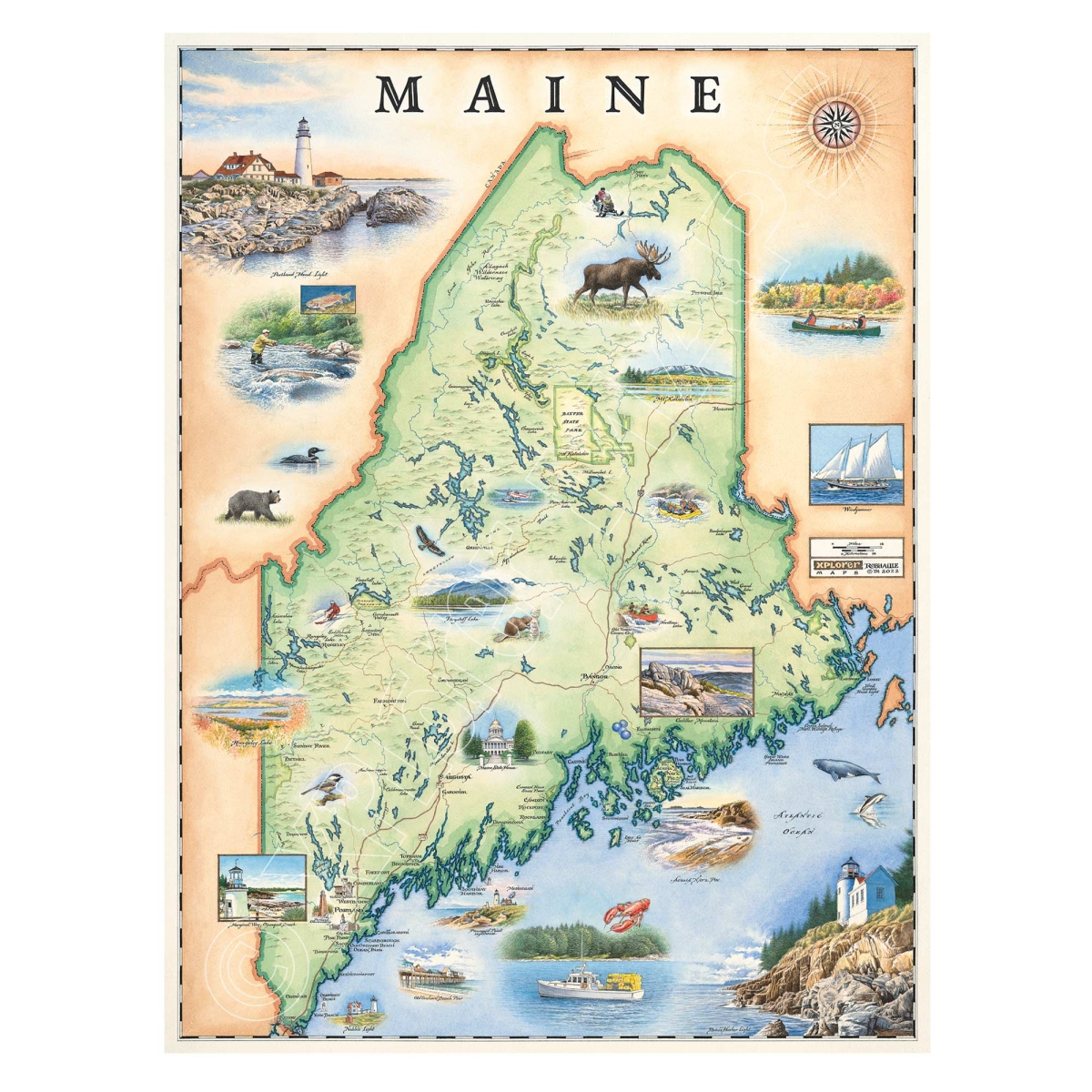 MAP_ME Maine State Hand-Drawn Map