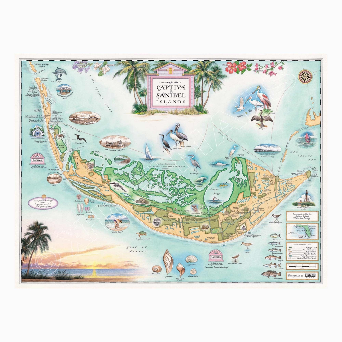 MAP_SBCP Sanibel & Captiva Islands Hand-Drawn Map