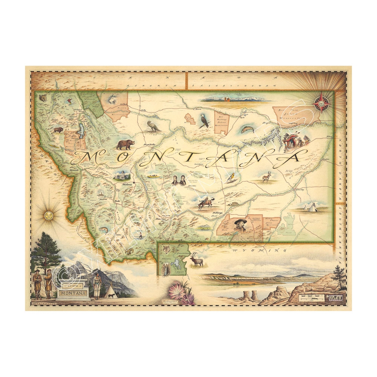 MAP_MT Montana State Hand-Drawn Map