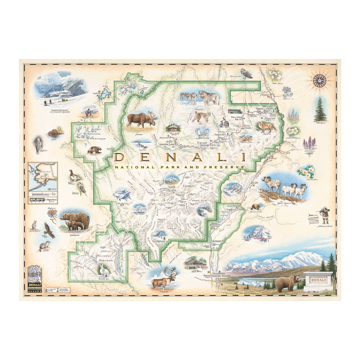 MAP_DENL Denali National Park & Preserve Hand-Drawn Map