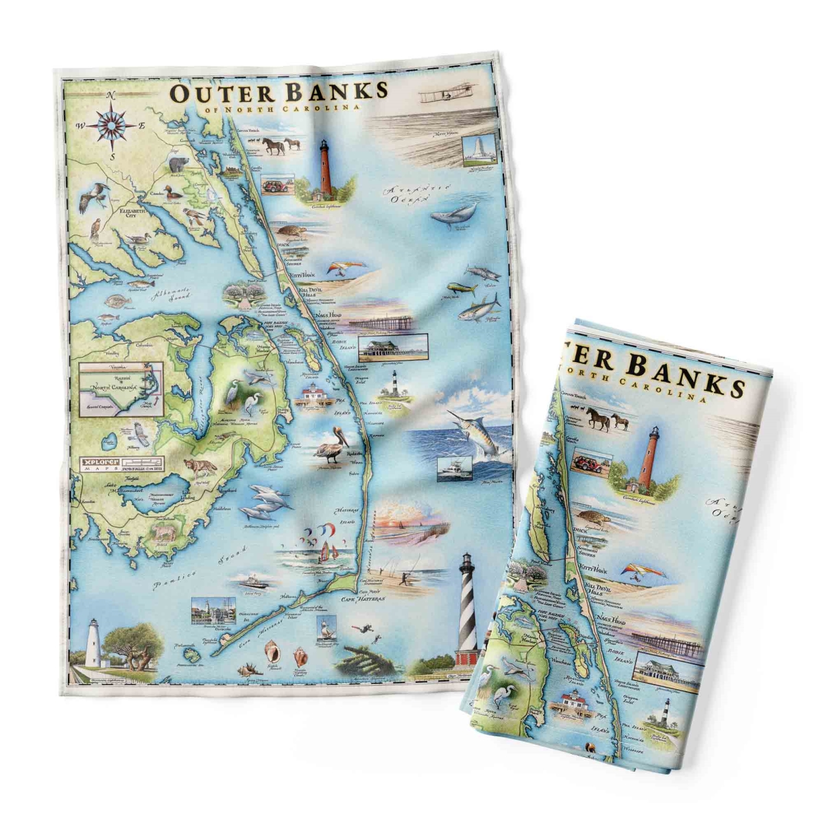 DT_OBX Outer Banks Map Kitchen Towel