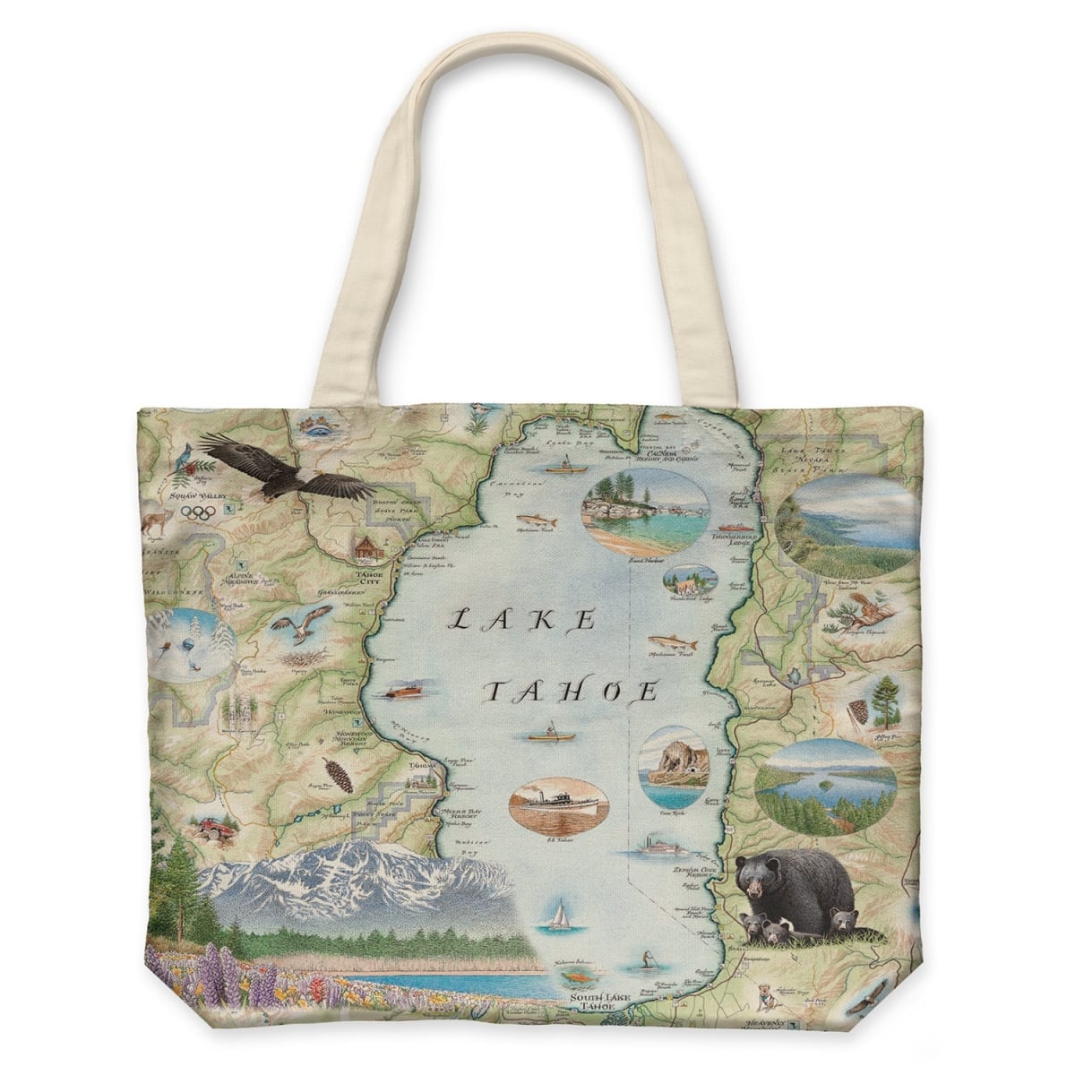 CTOTE_LTH Lake Tahoe Map Canvas Tote Bag