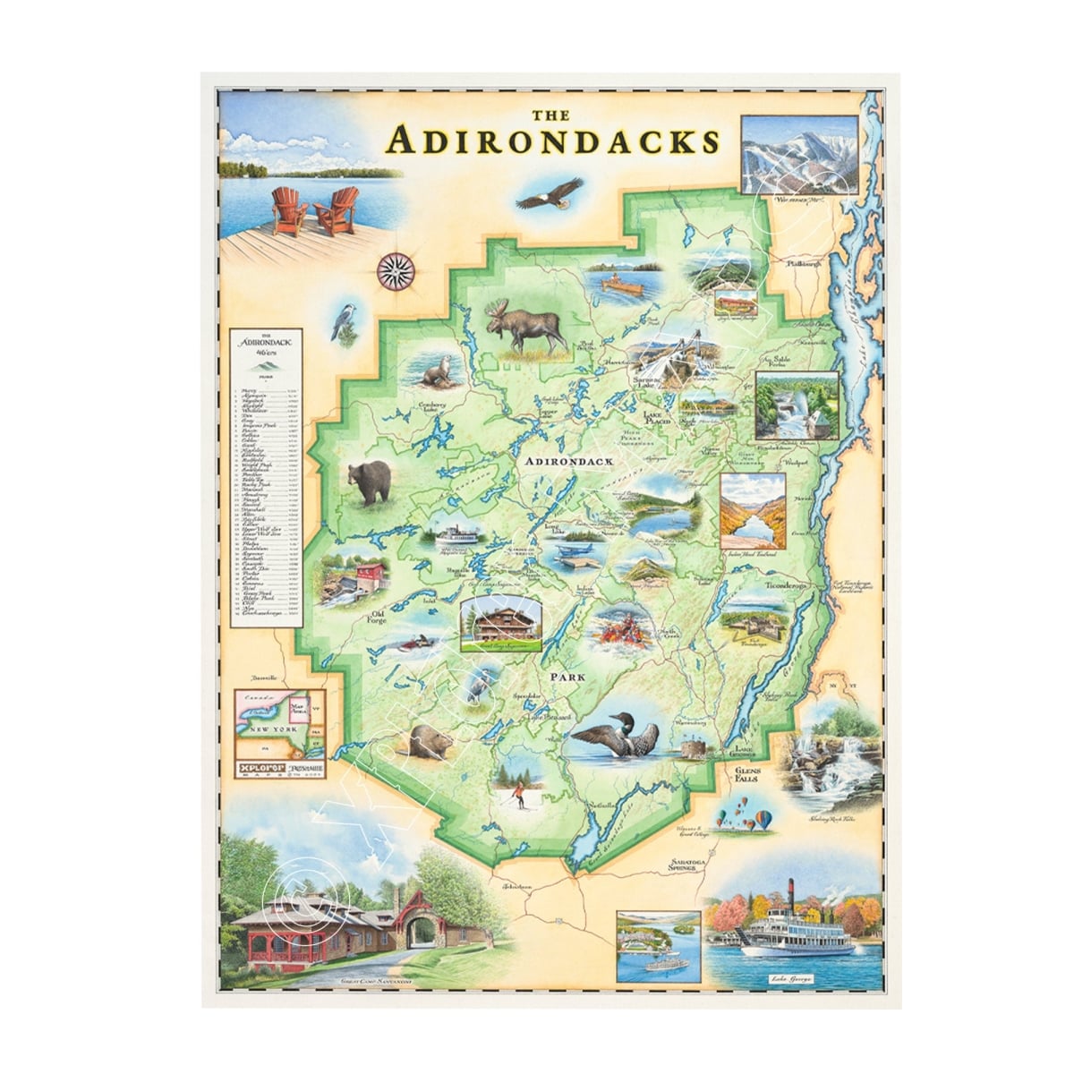 MAP_ADKS Adirondacks,   York Hand-Drawn Map