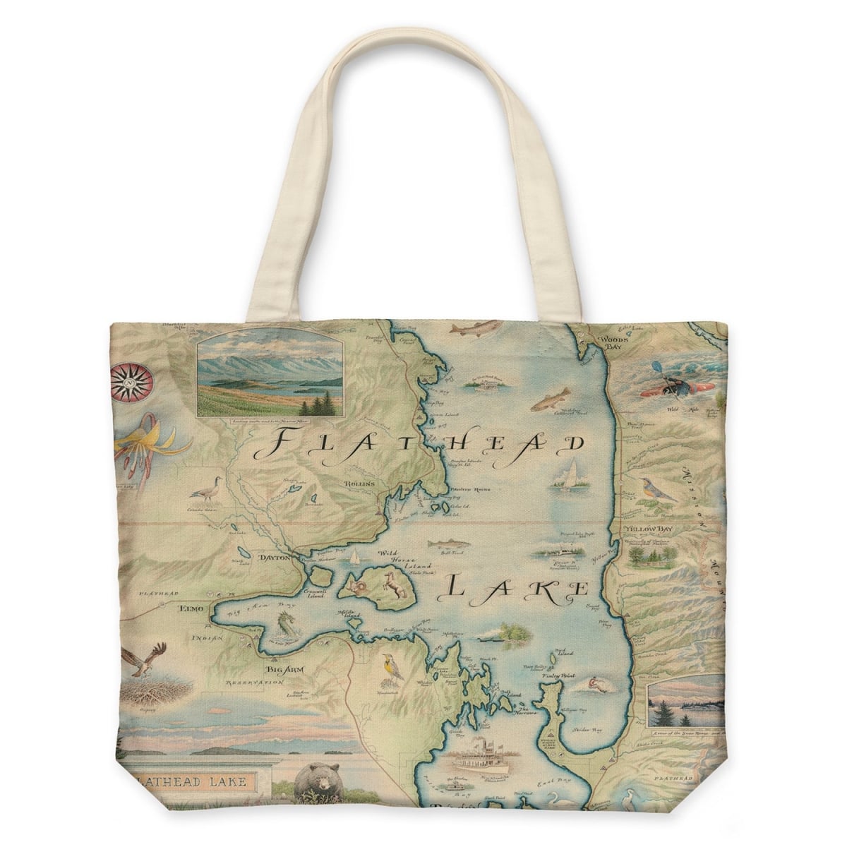 CTOTE_FLH Flathead Lake Map Canvas Tote Bag