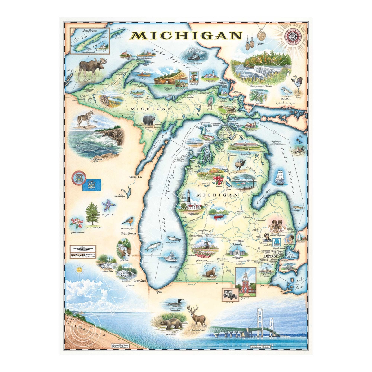 MAP_MI Michigan State Hand-Drawn Map