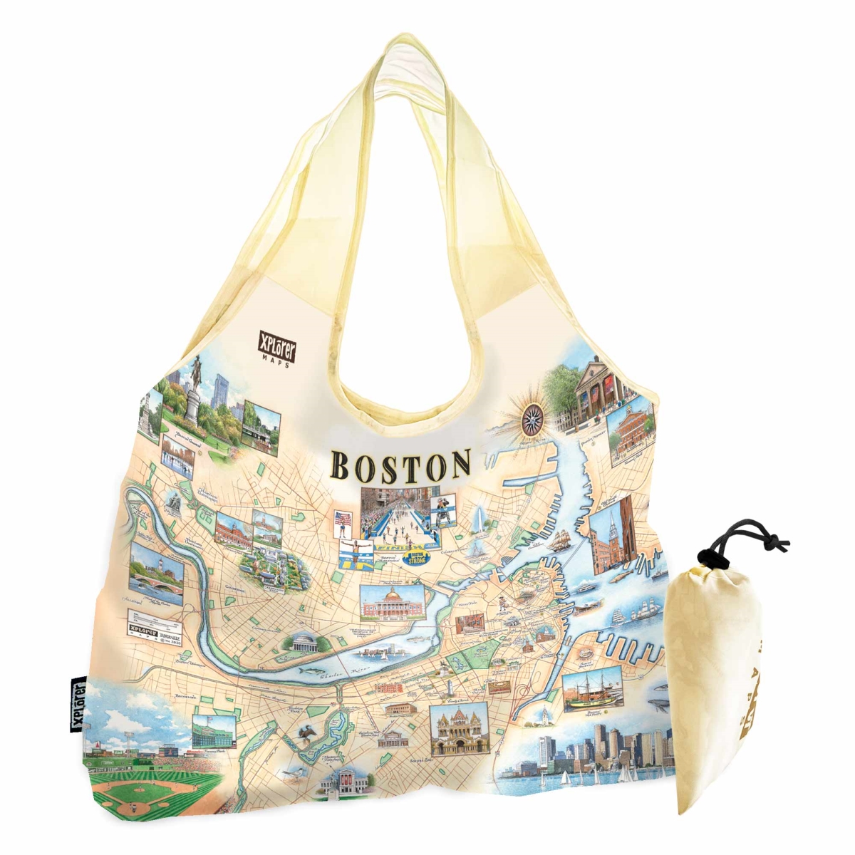 PTOTE_BN Boston Map Pouch Tote Bag