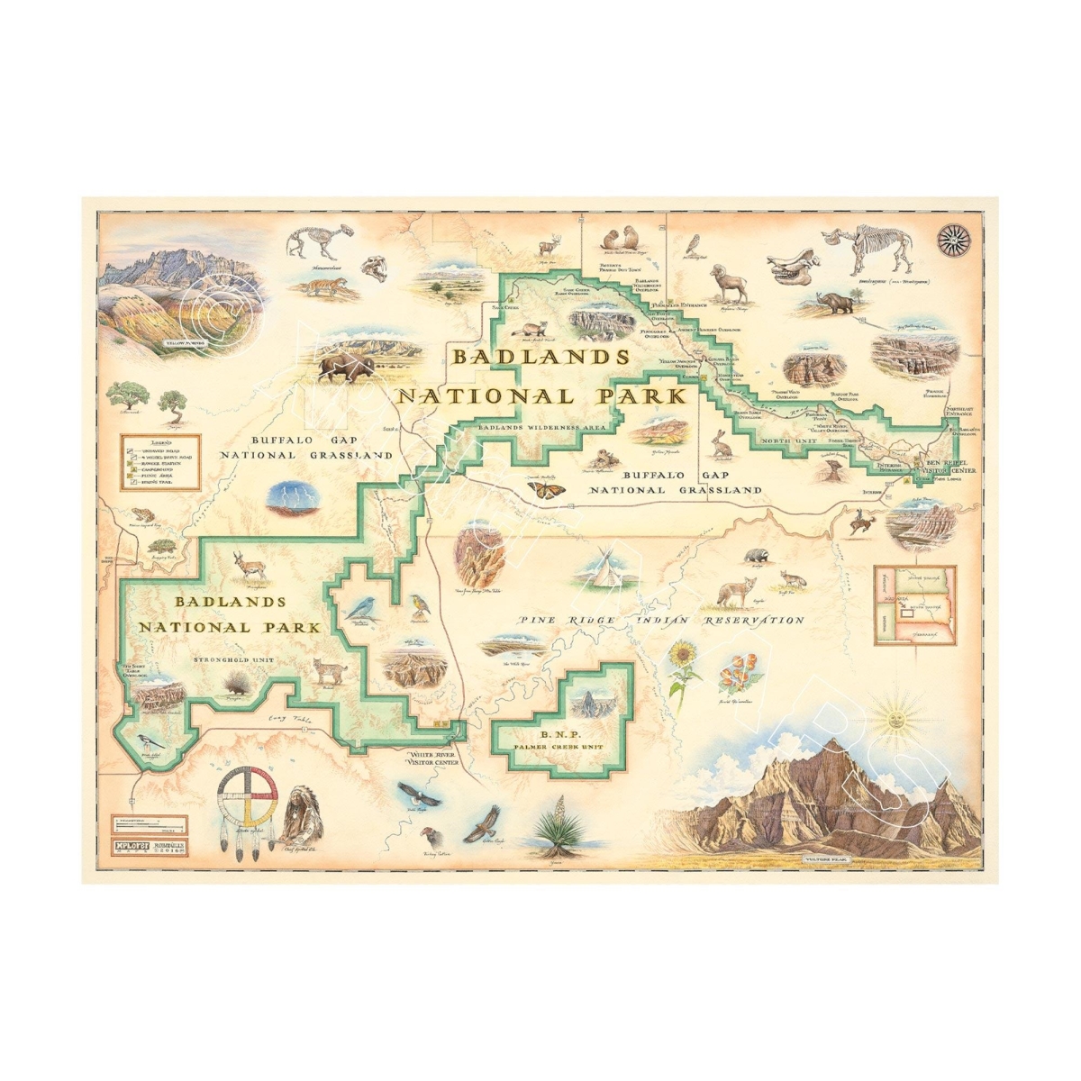 MAP_BLNP Badlands National Park Hand-Drawn Map