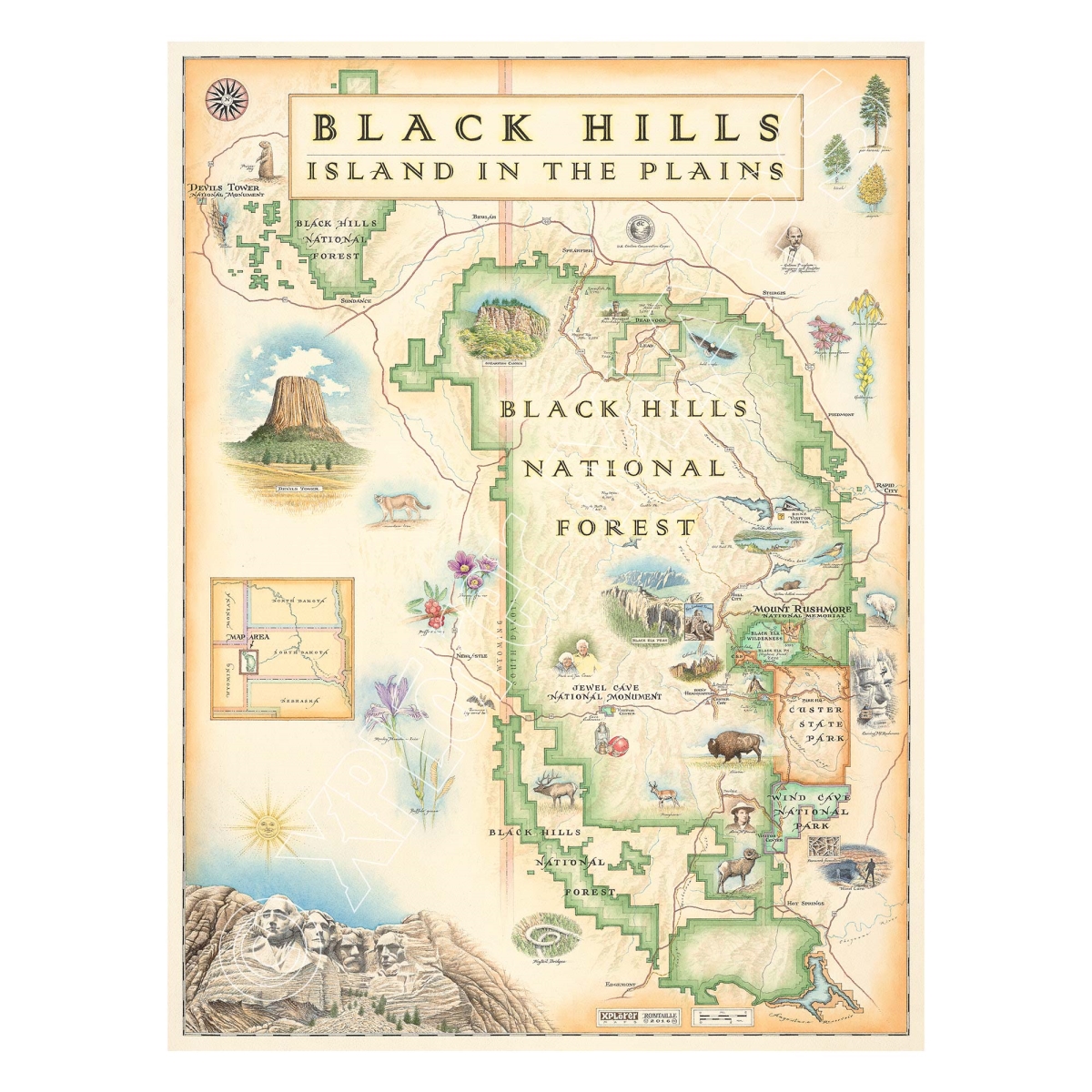 MAP_BHNF Black Hills National Forest Hand-Drawn Map