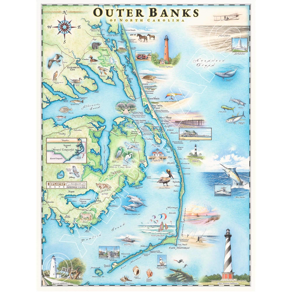 MAP_OBX Outer Banks Hand-Drawn Map