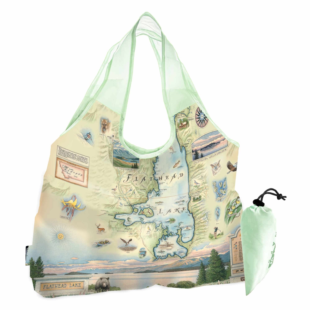 PTOTE_FLH Flathead Lake Map Pouch Tote Bag