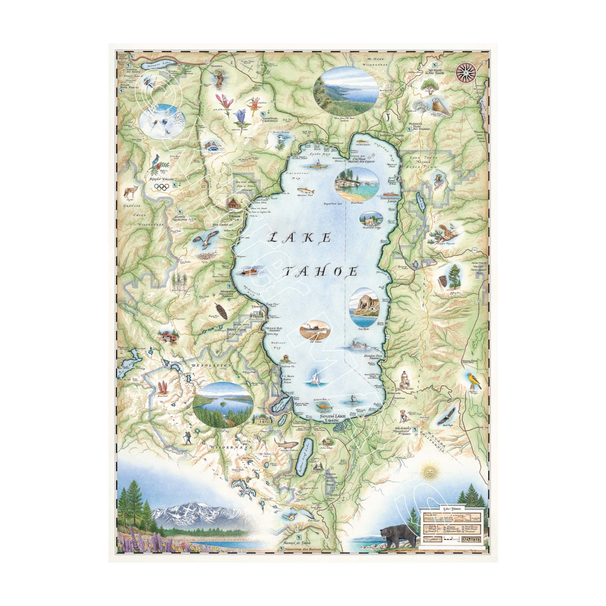 MAP_LTH Lake Tahoe Hand-Drawn Map