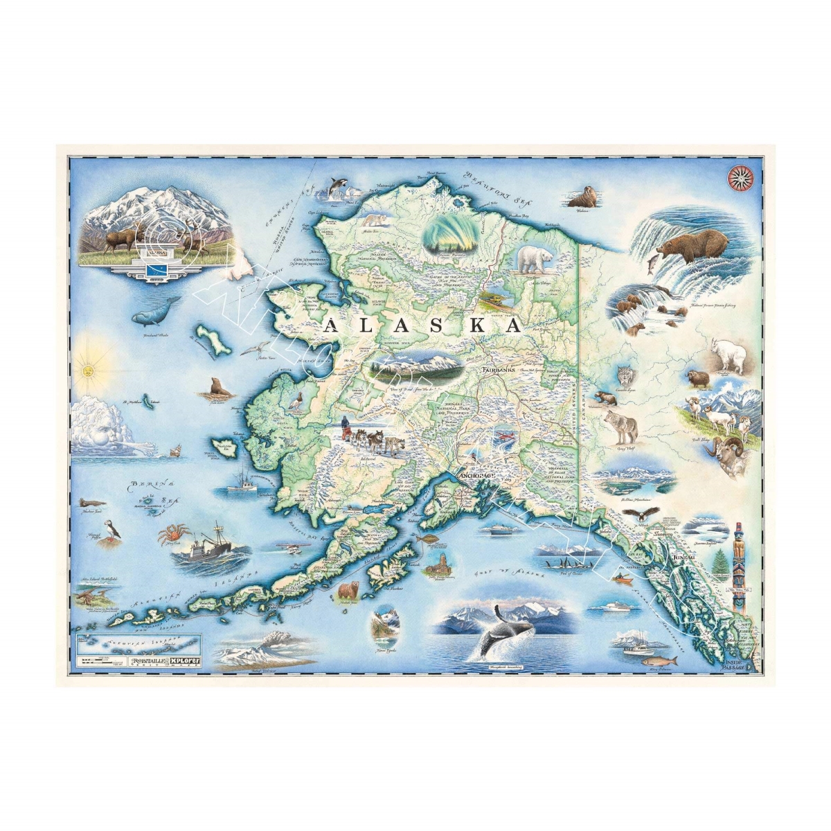 MAP_AK Alaska State Hand-Drawn Map