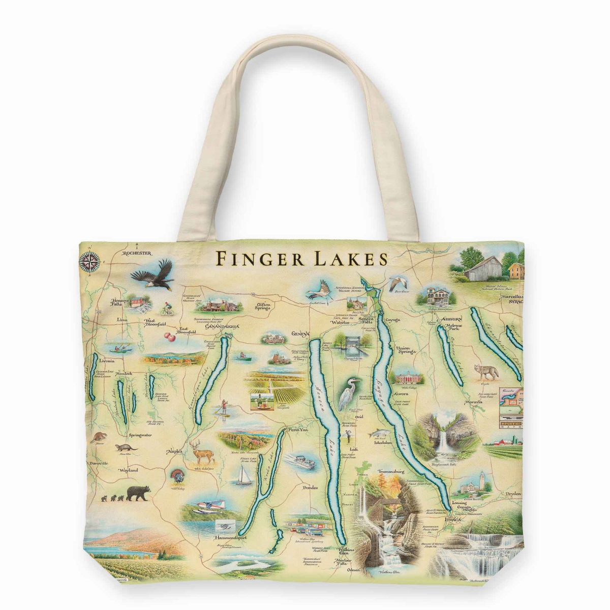 CTOTE_FLX Finger Lakes Map Canvas Tote Bag